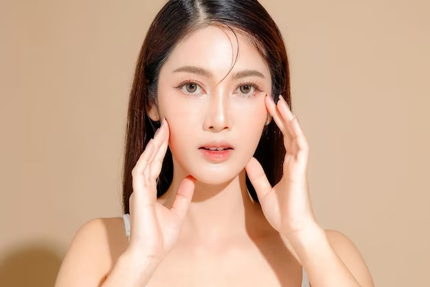 Girl showing her finished Korean skin care routine