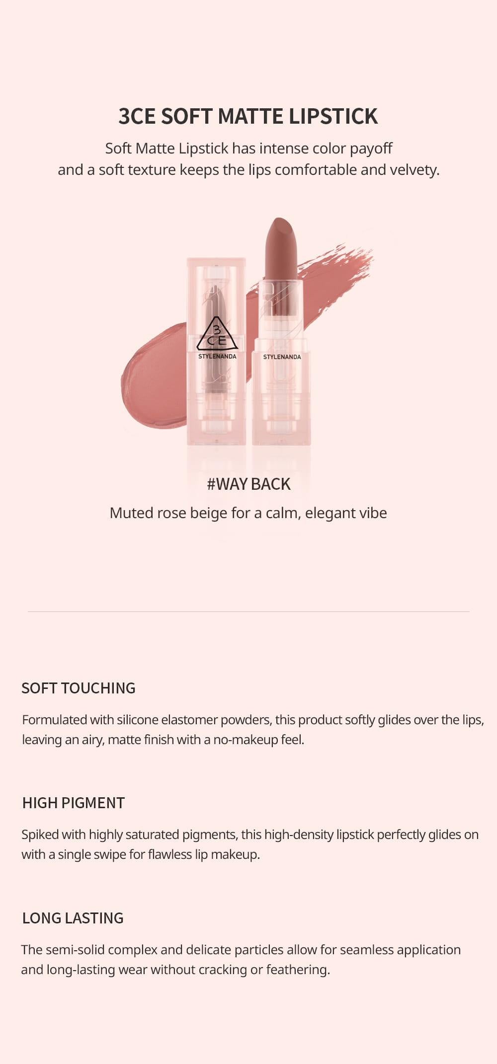 [3CE] Soft Matte Lipstick #WAY BACK image 17
